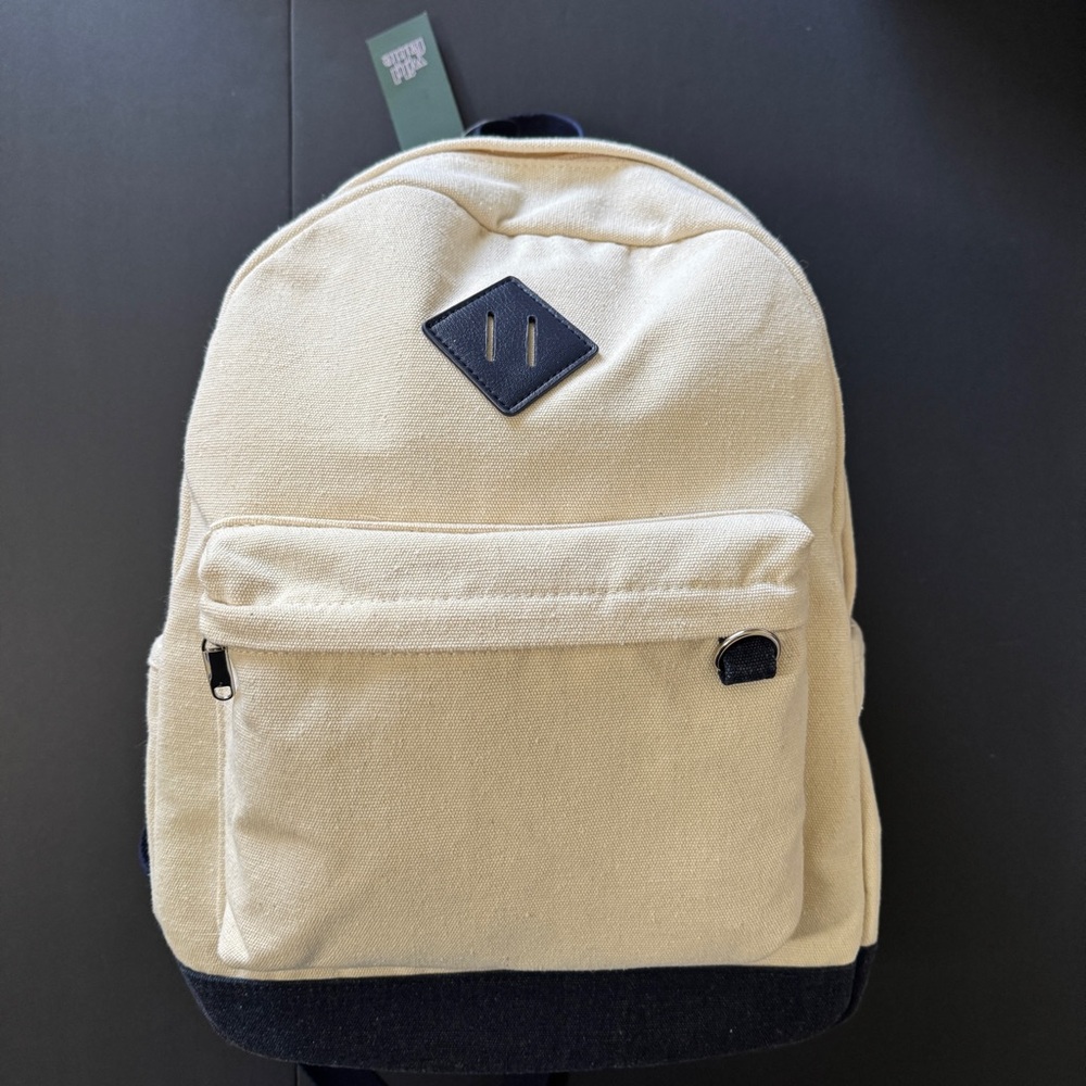 wild fable Cream Canvas Backpack with Navy Blue Accents